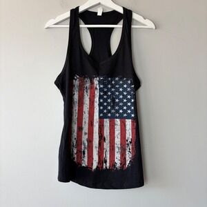 Next Level Ideal T Women's Black Distressed American Flag Racerback Tank Top L